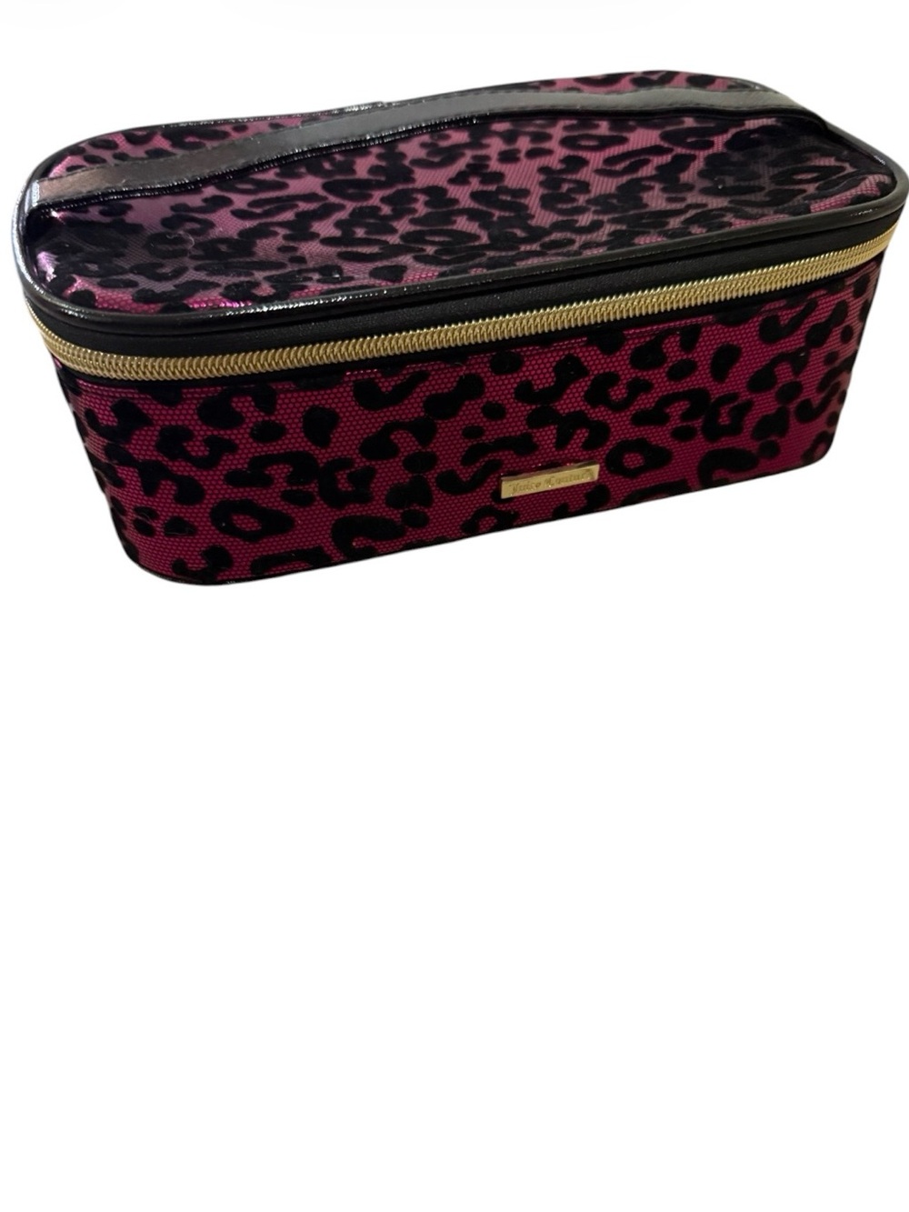 Juicy Couture Pink and Black Leopard Cosmetic Case with Gold Hardware
